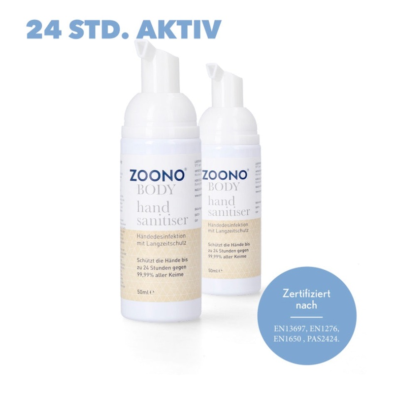 Zoono Germfree24 desinfeccin de manos 2x 50 ml proteccin por hasta 24 horas contra el 99,99% de todos los grmenes (certificado segn PAS 2424 / EN13697 / EN1276 / EN1650)