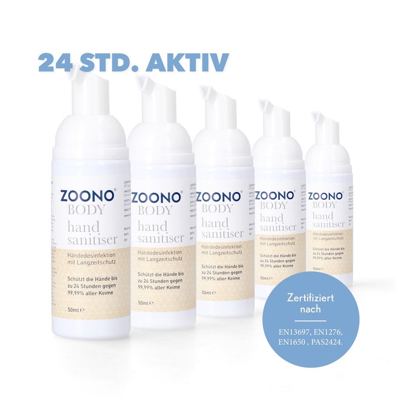 Zoono Germfree24 desinfeccin de manos 5x 50 ml proteccin por hasta 24 horas contra el 99,99% de todos los grmenes (certificado segn PAS 2424 / EN13697 / EN1276 / EN1650)