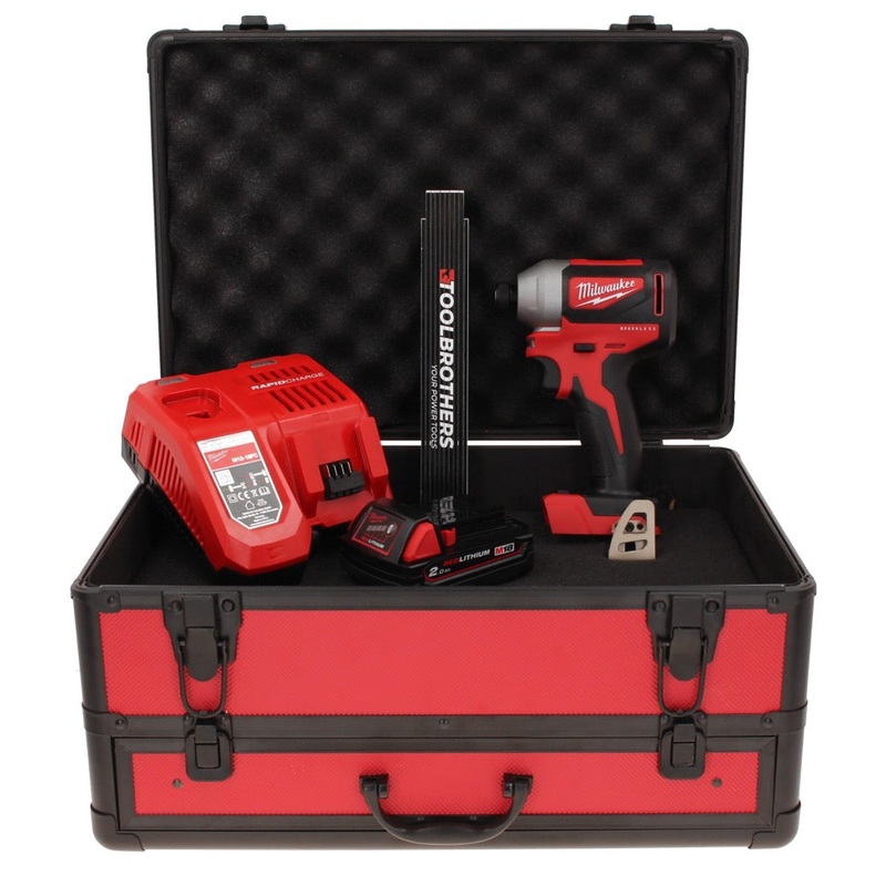 Milwaukee M18 BLID2-201FC TX Llave de impacto inalmbrica 18 V 180 Nm 1/4" sin escobillas + 1x batera 2.0 Ah + cargador + metro plegable + estuche TX