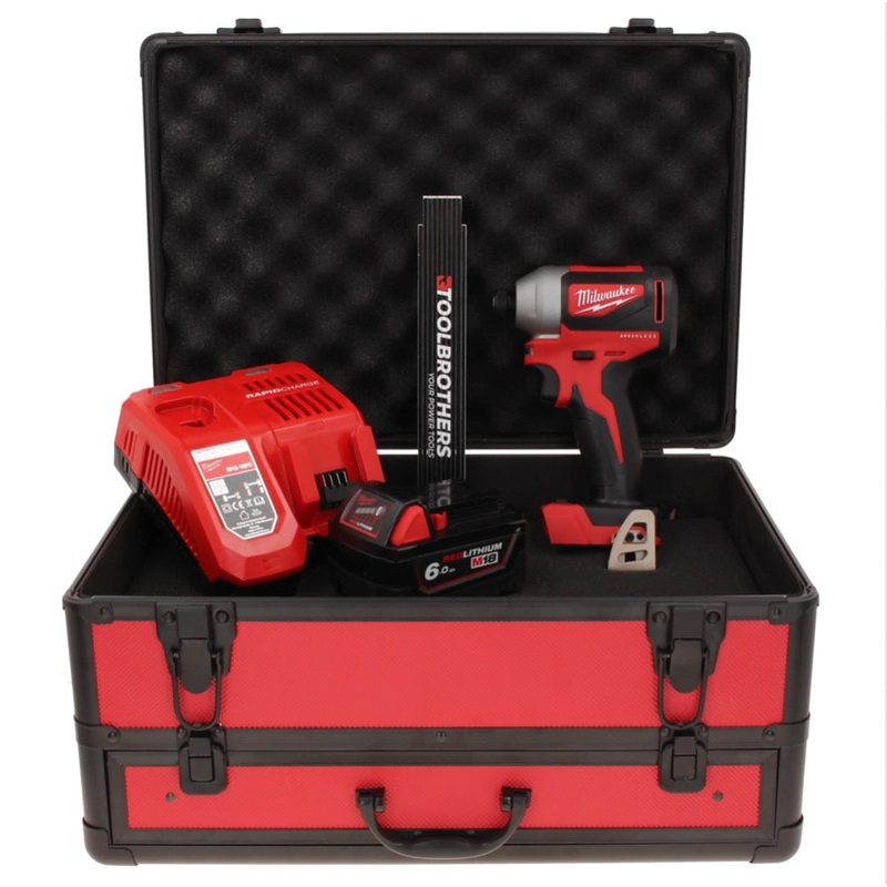 Milwaukee M18 BLID2-601FC TX Llave de impacto inalmbrica 18 V 180 Nm 1/4" sin escobillas + 1x batera 6,0 Ah + cargador + metro plegable + estuche TX