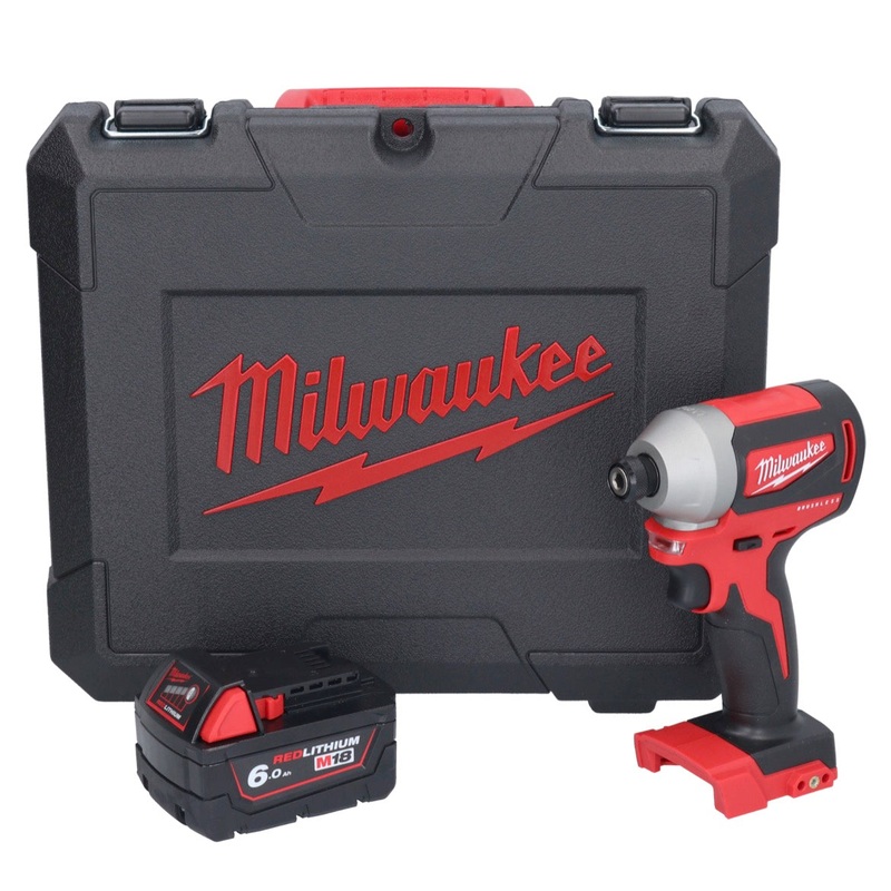 Milwaukee M18 CBLID-601C llave de impacto inalmbrica 18 V 180 Nm 1/4" sin escobillas + 1x batera 6,0 Ah + estuche - sin cargador