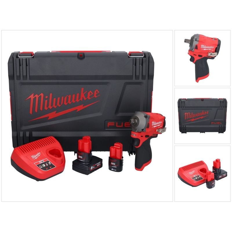 Milwaukee M12 FIWF12-622X Llave de impacto a batera 12 V 339 Nm 1/2" sin escobillas (4933464617) + 1x batera 2,0 Ah + 1x batera 6,0 Ah + cargador + caja HD