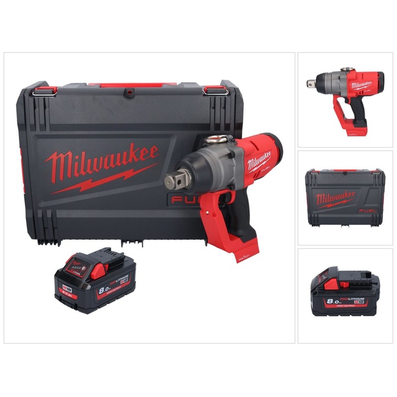 Milwaukee M18 ONEFHIWF1-801X Llave de impacto inalmbrica 18 V 2033 Nm 1 sin escobillas + 1x batera 8,0 Ah + caja HD - sin cargador