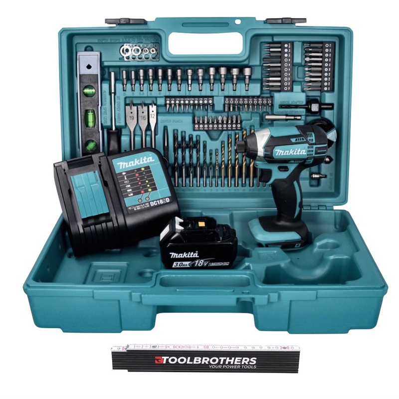 Metro plegable Toolbrothers + llave de impacto a batera DTD 152 SFX5 18 V 165 Nm + 1x batera 3,0 Ah + cargador + set de accesorios 101 piezas + estuche