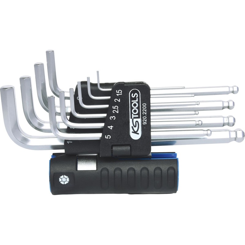 KS TOOLS Juego de llaves Allen 3 en 1, 10 piezas largas, cabeza esfrica ( 920.2200 )