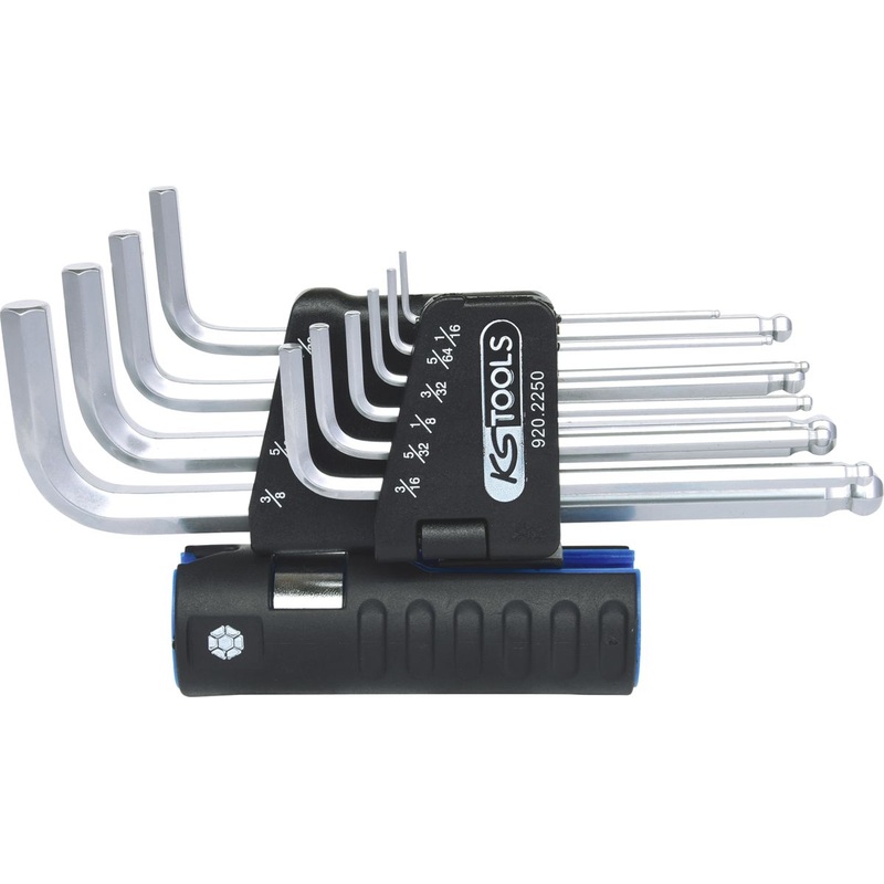 KS TOOLS Juego de llaves Allen 3 en 1, 10 piezas largas, cabeza esfrica, pulgadas (920.2250)