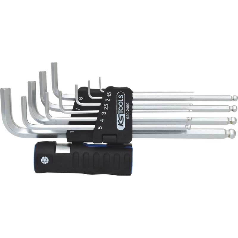 KS TOOLS Juego de llaves allen 3 en 1, 10 piezas XL, cabeza esfrica ( 920.2400 )