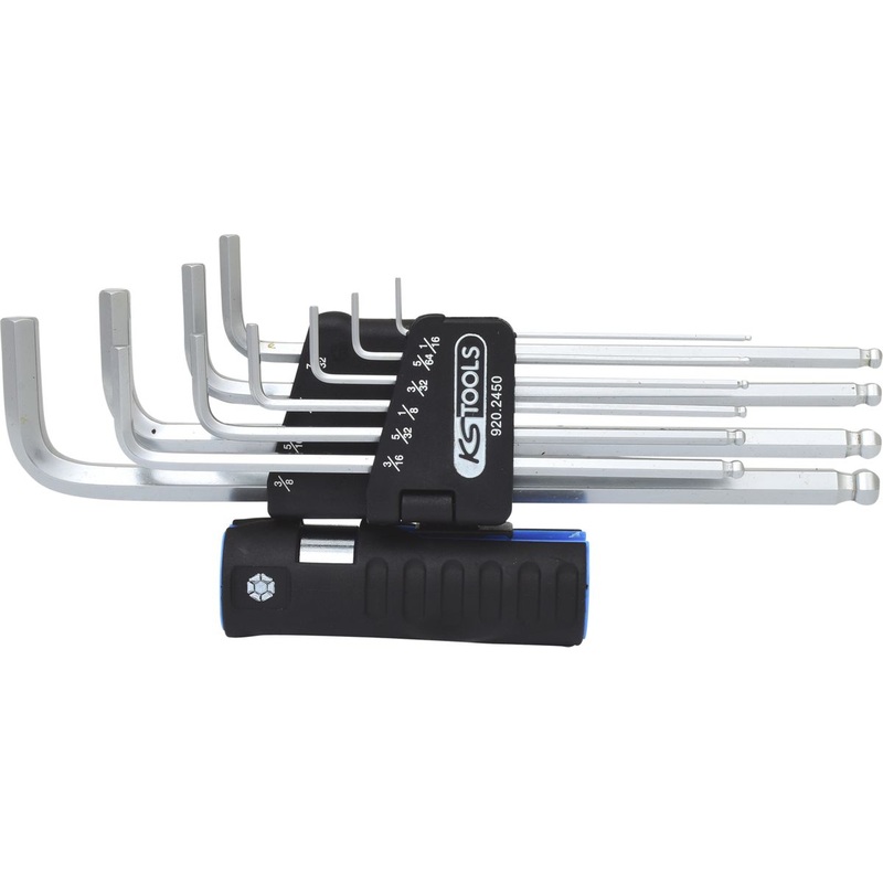 KS TOOLS Juego de llaves Allen 3 en 1, 10 piezas XL, cabeza esfrica, pulgadas (920.2450)