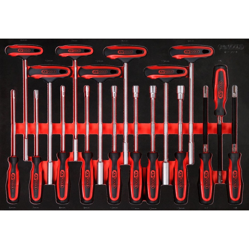 KS TOOLS Juego de llaves Allen con mango en T con inserto de espuma, 18 piezas ( 811.2018 )
