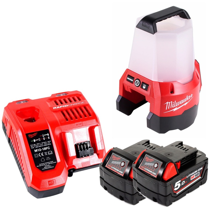 Foco de construccin a batera Milwaukee M18 TAL-502C Lmpara de 18 V + 2x bateras 5,0 Ah + cargador