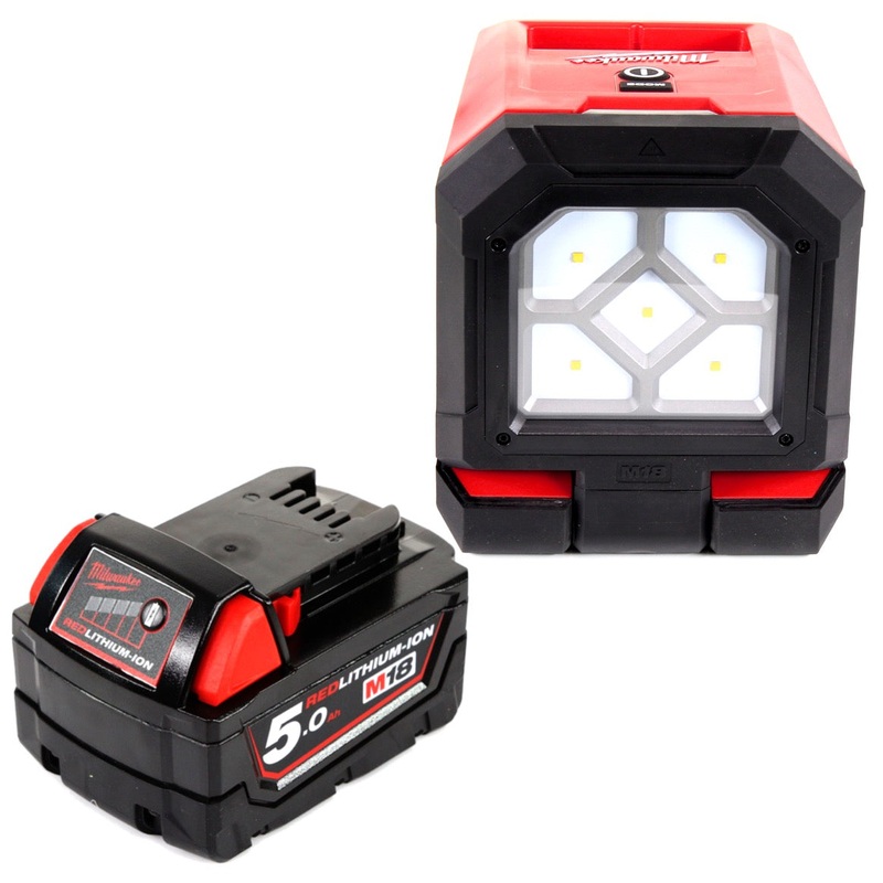 Foco de construccin Milwaukee M18 PAL-501, lmpara con batera de iones de litio de 18 V + 1 batera de 5,0 Ah, sin cargador