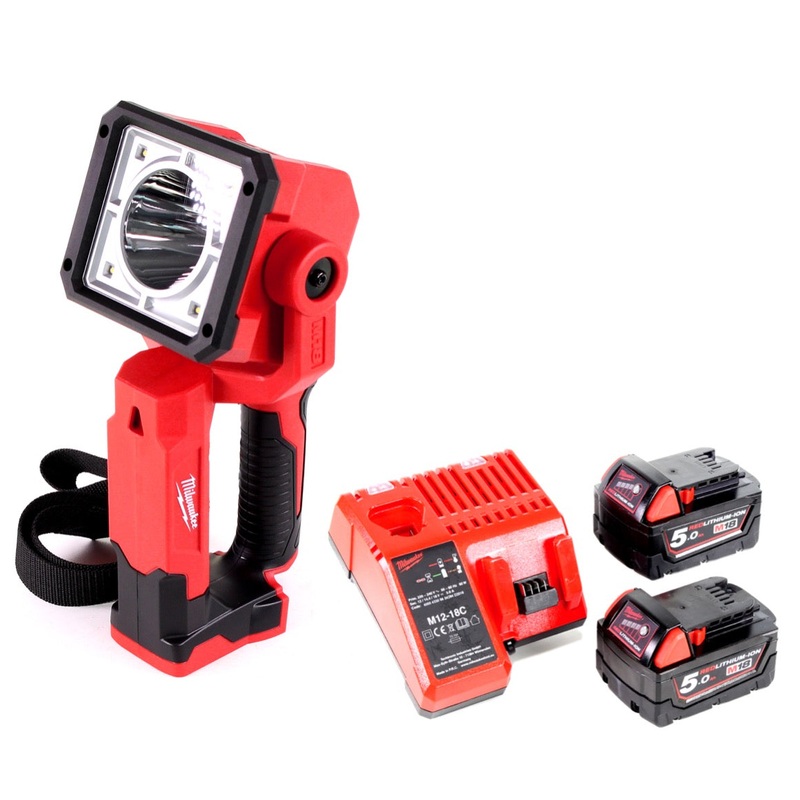 Foco LED de mano Milwaukee M18 SLED-502C con batera de 1250 lmenes + 2 bateras de 5,0 Ah + cargador universal