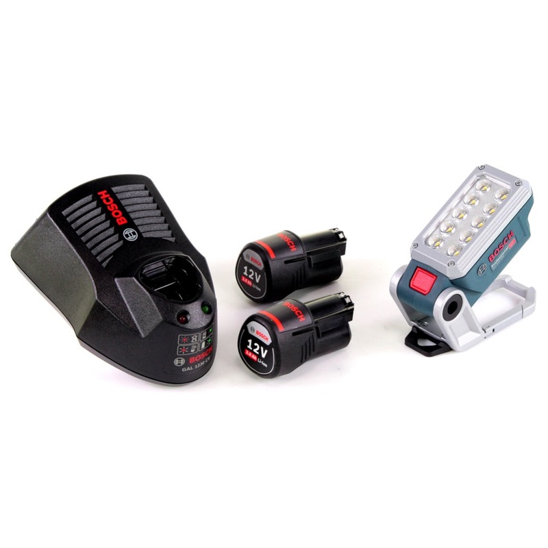 Lmpara de batera Bosch GLI 12V-330 DeciLED + 2 bateras de 3,0 Ah + cargador