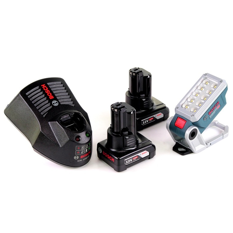 Lmpara de batera Bosch GLI 12V-330 DeciLED + 2 bateras de 6,0 Ah + cargador