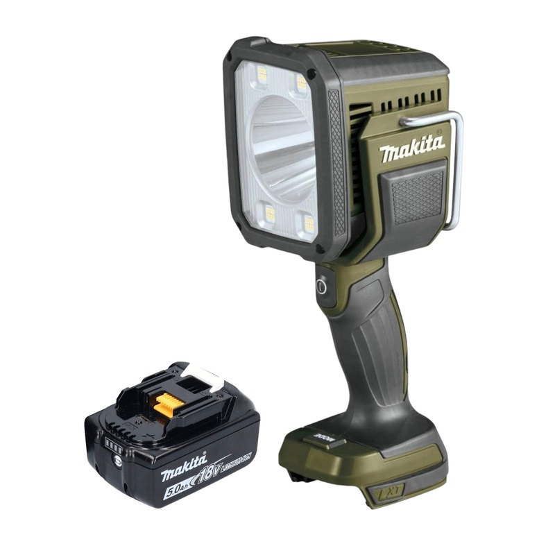 Makita DML 812 T1 Foco manual a batera 18 V 1250 lm LED verde oliva edicin especial para aventuras al aire libre + 1x batera 5,0 Ah - sin cargador