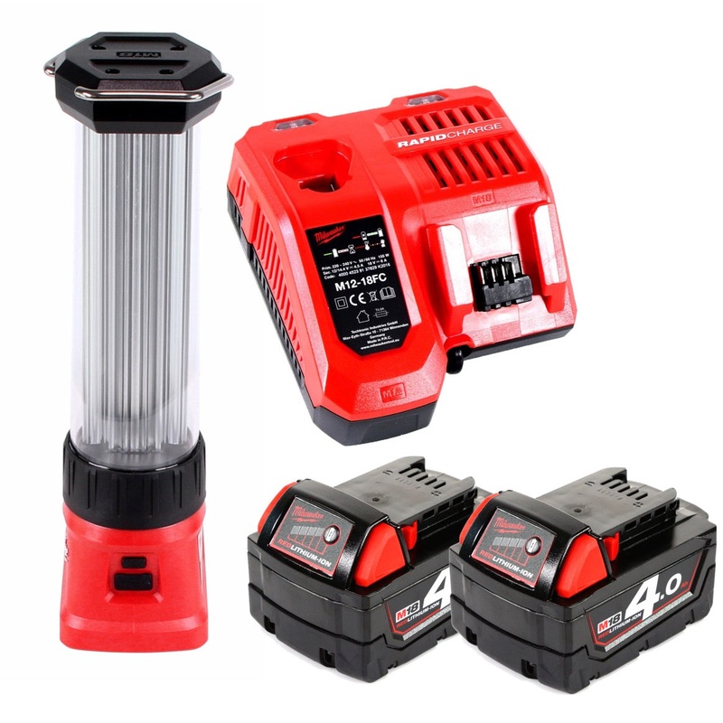Milwaukee M18 LL-402C Linterna LED con batera 18 V Li-Ion + 2 bateras de 4,0 Ah + cargador