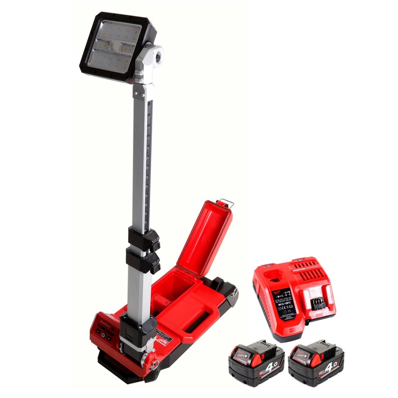 Milwaukee M18 ONERSAL-402C ONE-KEY Foco LED de construccin a batera 18 V Li-Ion + 2 bateras de 4,0 Ah + cargador