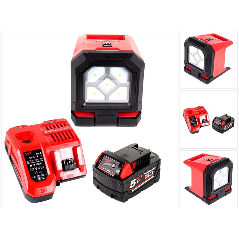 Milwaukee M18 PAL-501C Foco de construccin Lmpara con batera de iones de litio de 18 V + 1 batera de 5,0 Ah + cargador