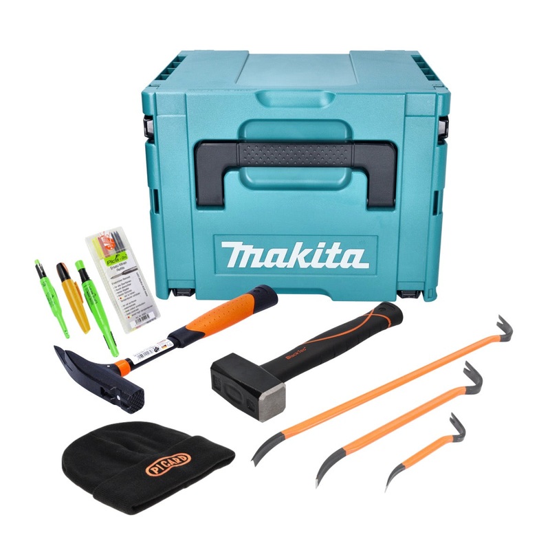 Zimmermann Starter Set Martillo Picard + Puo + 3x Clavos + Gorro + Juego de marcadores Pica + Makita Makpac