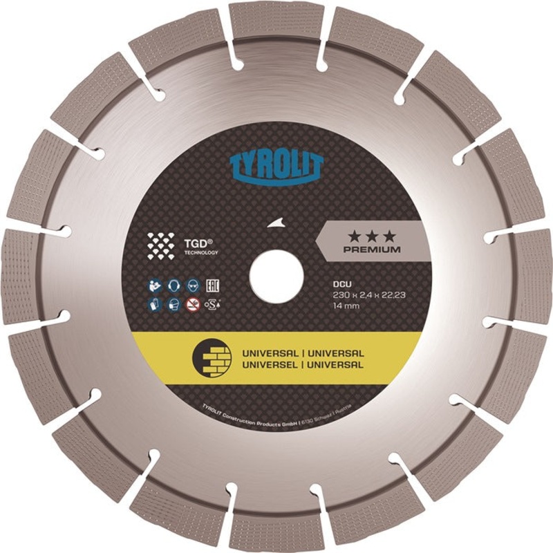 Disco de corte diamantado TYROLIT Premium DCU  230 mm, dimetro 22,23 mm (4000845006)