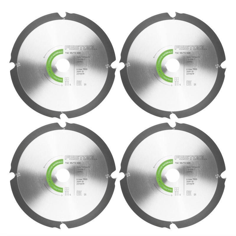 Festool 4x hoja de sierra de diamante 160 x 2,2 x 20 mm DIA4 para TS 55 R y TSC 55 (4x 201910)