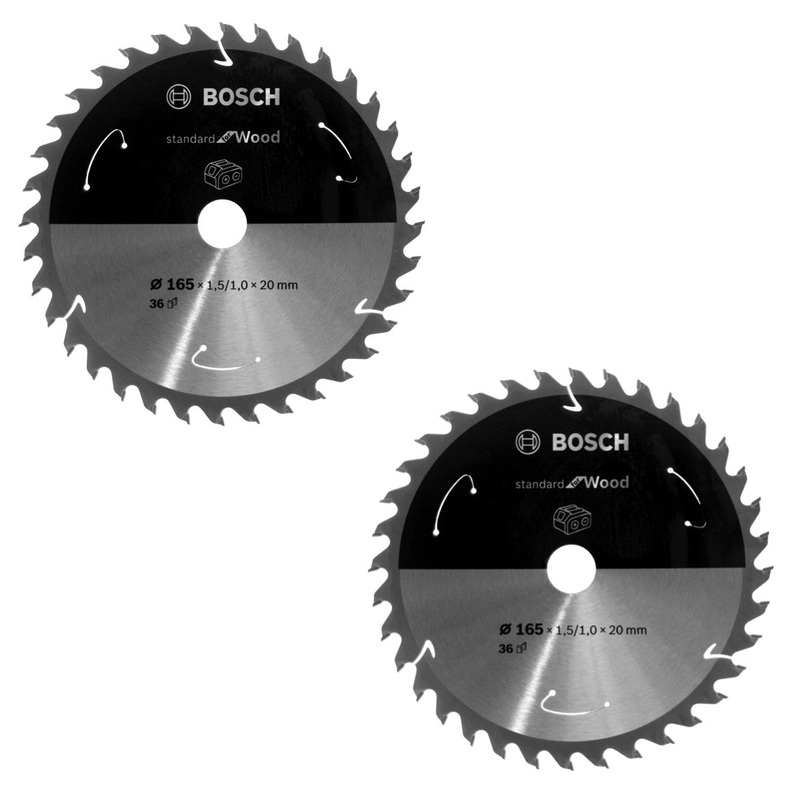 Hoja de sierra circular Bosch Standard para madera 165 x 1,5 x 20 / 16 mm 36 dientes (2x 2608837686)